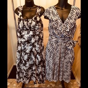 Connected Apparel Black Flower lined Summer Dress and Blue Polka Dots Dress